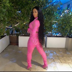 Custom Beaded body con onesie pink & nude with shoe covers